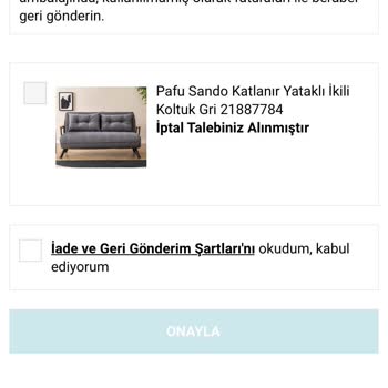 A101 Den Alınan Pafu Sando Koltuğun İadesi Onaylanmıyor.