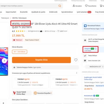 Trendyol Fiyat Yükseldiği İçin Değişim Yapılmayan Televizyon