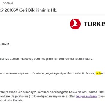 THY Ve İade Yalanı