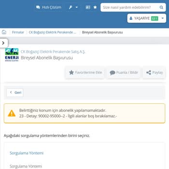 CK Boğaziçi Elektrik Başvuru 23 - Detay: 90002-95000--2 Hatası