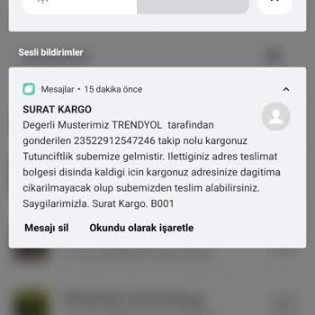 Sürat Kargo Kargom Bolge Dışı Diye Gönderim Sağlanamıyor