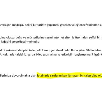 Biletino ; Bilet İptal Talebinde Yardımcı Olmamaları
