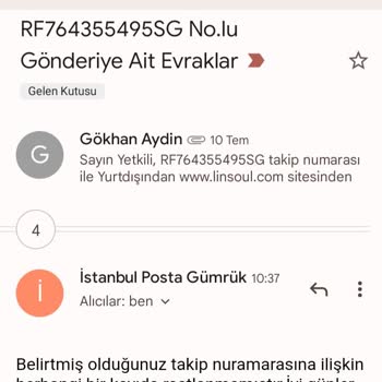 PTT Kargo PTT RF764355495SG Takip Numaralı Gönderi