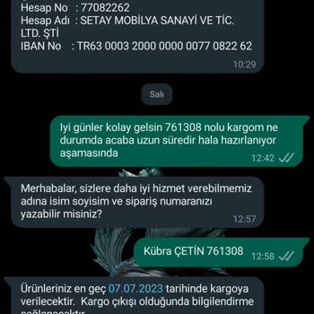 Setay Mobilya Geri Dönüş Yapılmıyor. Siparişim Hakkında Bilgi Alamıyorum.