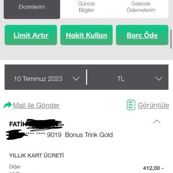 Garanti Bonus Trink Gold Yıllık Kart Ücreti İade Talebi