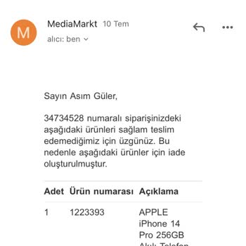 Media Markt Habersiz İade Süreci Başlattı.