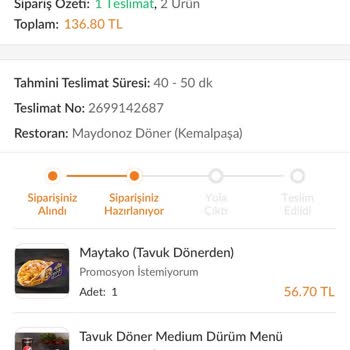 Maydonoz Döner Siparişim Teslim Edilmedi