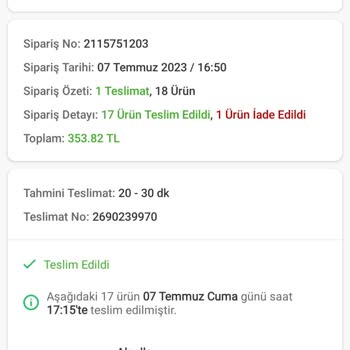 Trendyol Hızlı Market Trendyol'dan Alışverişimde Yaşadığım Sorun