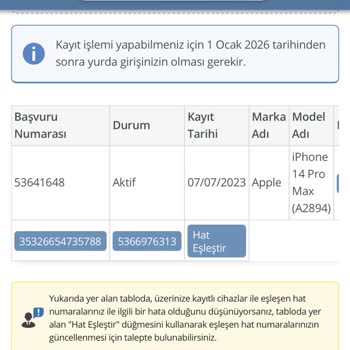 BTK (Bilgi Teknolojileri ve İletişim Kurumu) Kayıtlı Cihaza Hat Eşleştirme