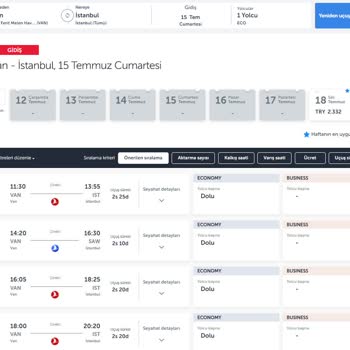 THY İstanbul-Van, Van-İstanbul Güzergahında Bilet Bulunamıyor!