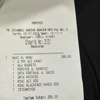 Popeyes Sabiha Gökçen Ürün Kalitesizliği Ve Eksik Yanlış Ürün Verildi
