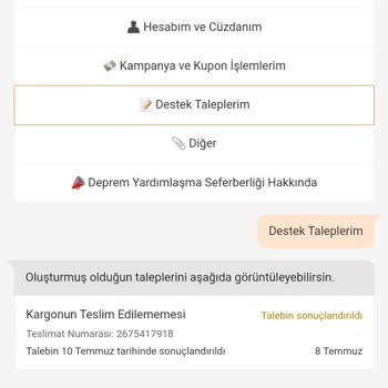 Trendyol Siparişe Ait Kargonun Teslim Edilmemesi
