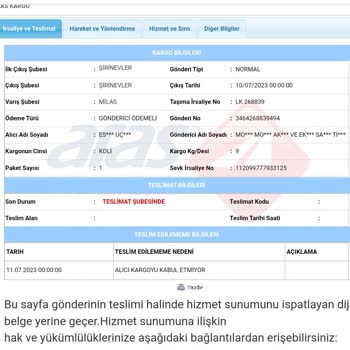 Aras Kargo Alıcı Kargoyu Kabul Etmiyor