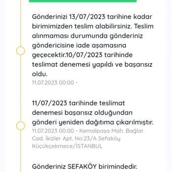 MNG Kargo'dan Kargom Elime Ulaşmadı Geri Gönderilmesini İstemiyorum