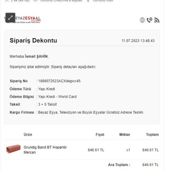 Grundig Stok Olmadığı Gerekçesiyle Siparişim İptal Edilmiştir.