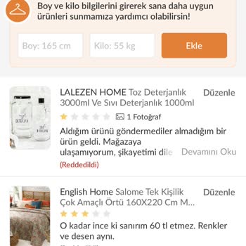 Lalezen Home Mağazası Trendyol Yanlış Ürün Gönderilmesi