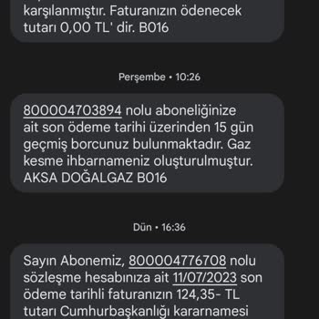 Aksa Gaz Borçtan Ötürü Gaz Kesme Mesajı