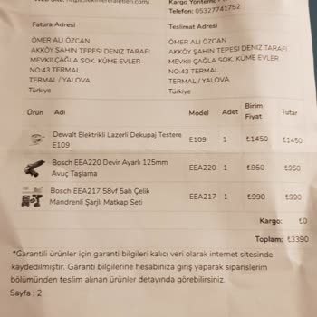 Ekinler Profesyonel El Aletleri Şarjlı Matkap İade Sorunu