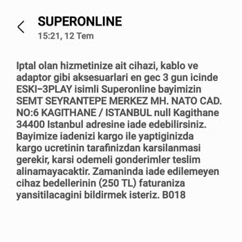 Turkcell Superonline İnternet İptali Ve Kargo Ücreti Sorunu