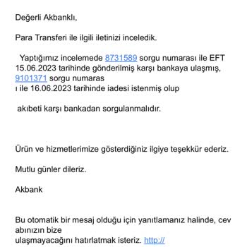 Akbank Yanlış Havalenin İadesini Yapmıyor