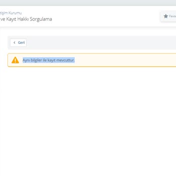 BTK Hat Eşleştirme Problemi, Aynı Bilgiler İle Kayıt Mevcuttur