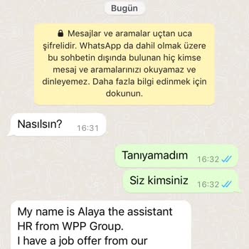 WhatsApp Bilinmeyen Numara Mesajı