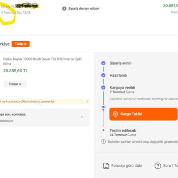 Daikin Klima Siparişi Sorunu