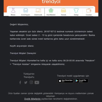 Trendyol Kargomu Karıştırmış Paramı İade Etmiyor