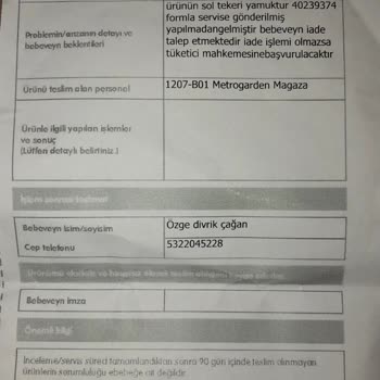 Kanz Bebek Arabası ve Gereçleri Kanz D-GO Arızalı Bebek Arabası Servis Sorumsuzluğu