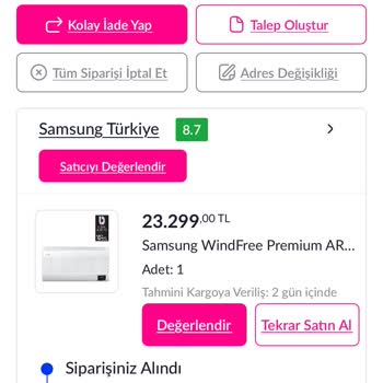 Pazarama Üzerinden Samsung'dan Aldığım Klimam Gönderilmiyor