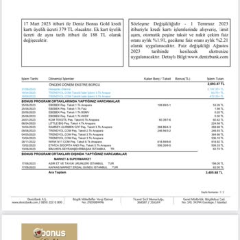 Denizbank Ekstre Ücreti Şikayeti