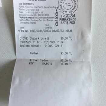 Koç Üniversitesi Hastanesi Hastanenin Otopark Saat Ücret Sorunu!