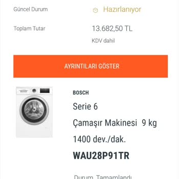 Bosch Teslim Edilmeyen Çamaşır Makinesi