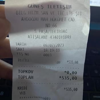 Güneş İletişim (Tekirdağ) İşlem Ücretini Söylemeden İşlem Yapması
