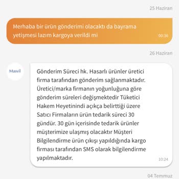 Masvil Hasarlı Ürün Gönderimi Ve Telafisinin Yapılmaması