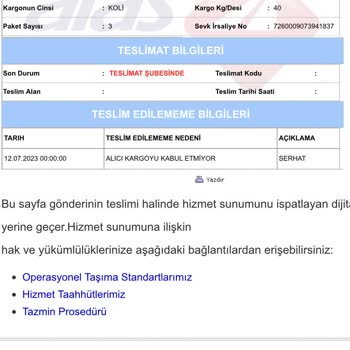 Aras Kargo Şubesi Ve Çalışanları Hakkında Şikayet
