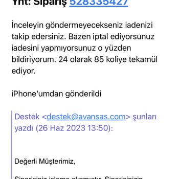 Avansas Göndereceğiz Denilip Gönderilemeyen Sipariş.