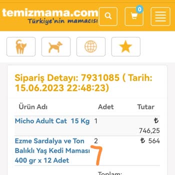 Temiz Mama Eksik Gelen Mamalar Gönderilemiyormuş.