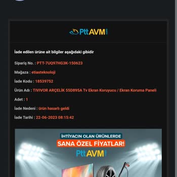 PttAVM İade Edilen Ürünün Para İadesi