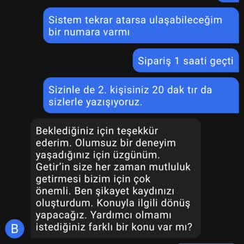 Getir Yemek Sipariş Gelmedi.