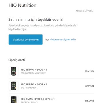 HIQ Nutrition Hıq Sipariş Ettiğim Üründen Haber Yok