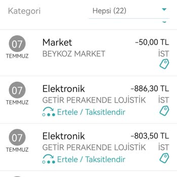 Getir Kredi Kartımdan Bilgim Dahili Dışında Çekim Olması