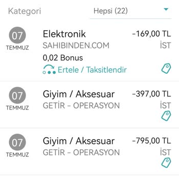 Getir Kredi Kartımdan Bilgim Dahili Dışında Çekim Olması