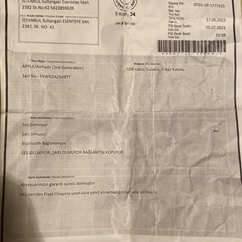 Ouno Service Vodafone Online Mağazacılık Ürün Şikayeti Apple Airpods