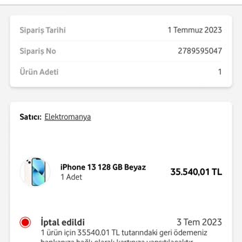 Vodafone Her Şey Yanımda İptal Edilen Siparişin İade Edilmemesi