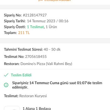 Domino's'un Parasıyla Sattığı Ürünü Göndermemesi