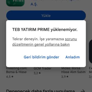 Telefonuma TEB Prime Yüklenmiyor