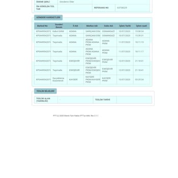 PTT Kargo Gerçekleme Düzenlendi İbaresi İle Kargom Kayıp