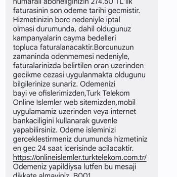 TT Mobil Bana Ait Olmayan Bir Hattın Borç Bilgisi Geliyor