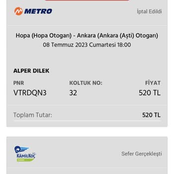 Metro Turizm Yolcu İade Mağduriyeti
